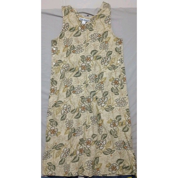 Jane Ashley Maxi Dress L Floral Linen Blend Cottagecore Romantic Boho VTG - Picture 1 of 6